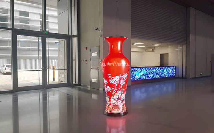 LED Vase Display plum blossom and magpie motif detail